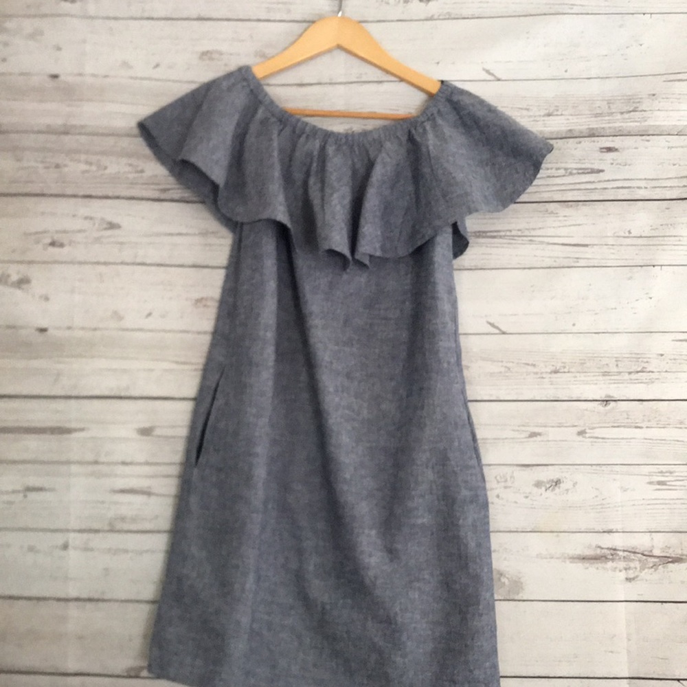 Warehouse Chambray off the Shoulder Dress